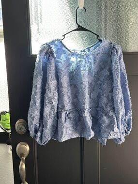 Free People “Callie” Powder Blue Lace Peplum Blouse